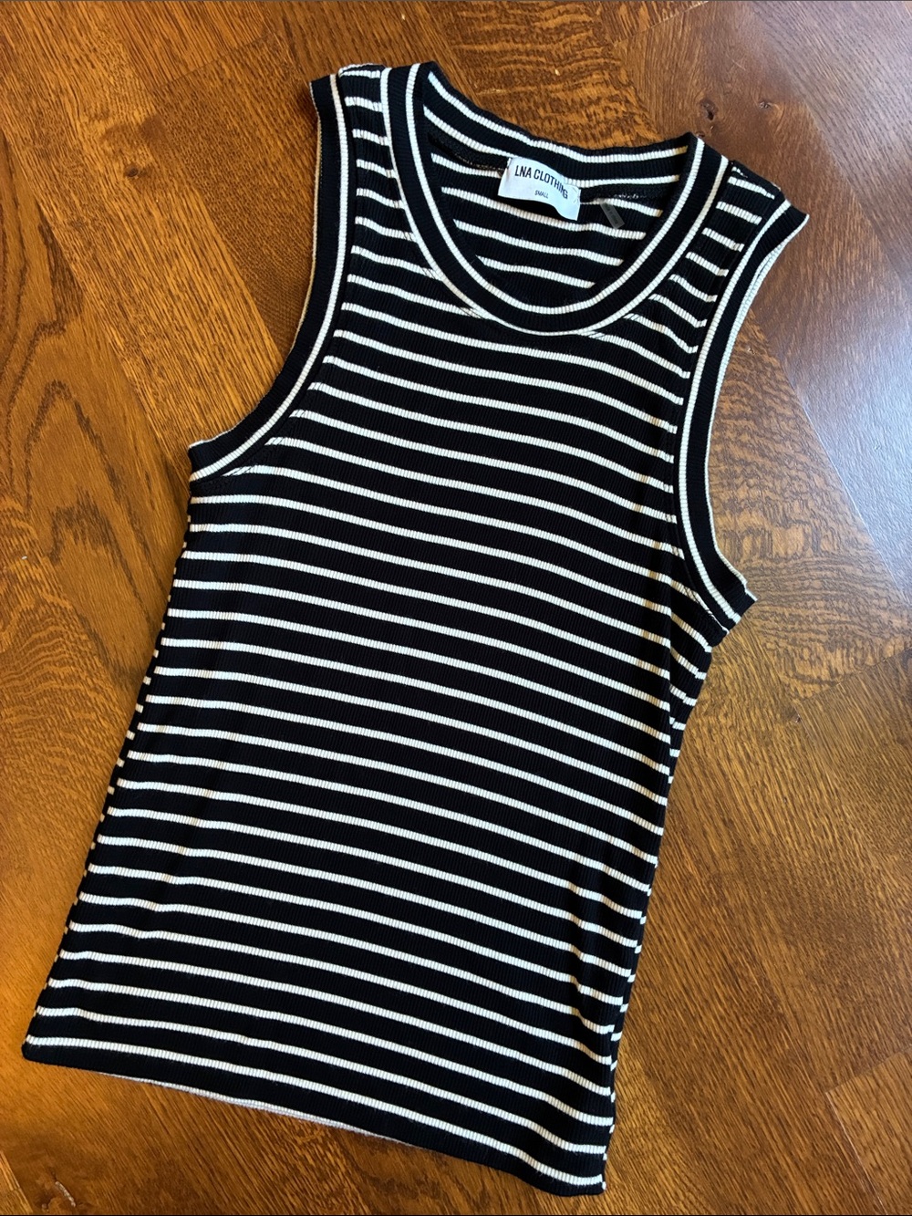 LNA Jones Rib Tank Tank Top - Black & White Stripe